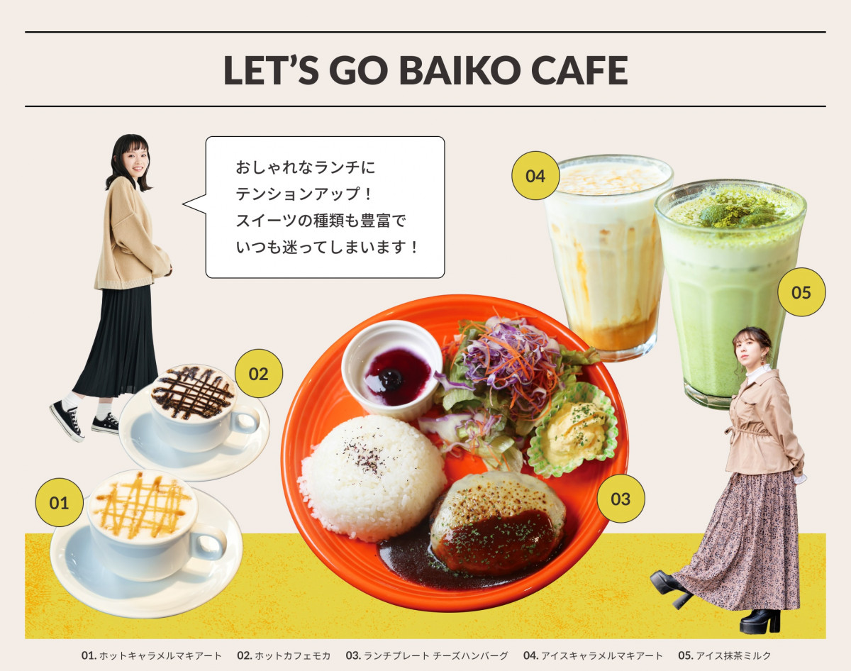 LET'S GO BAIKO CAFE ʥ˥ƥ󥷥󥢥åף`ĤηNNǤĤԤäƤޤޤ01.ۥåȥޥ` 02.ۥåȥե⥫ 03.ץ` `ϥЩ` 04.ޥ` 05.Ĩߥ륯